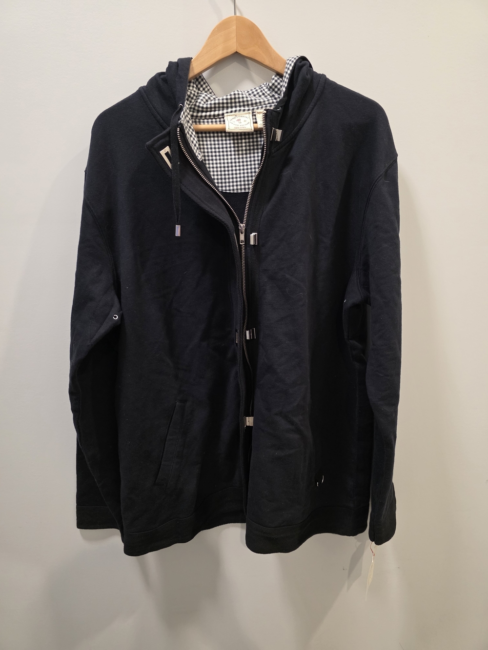 Womens Black Utility Hoodie Jacket with Gingham Lining Cotton And 100 Cozy